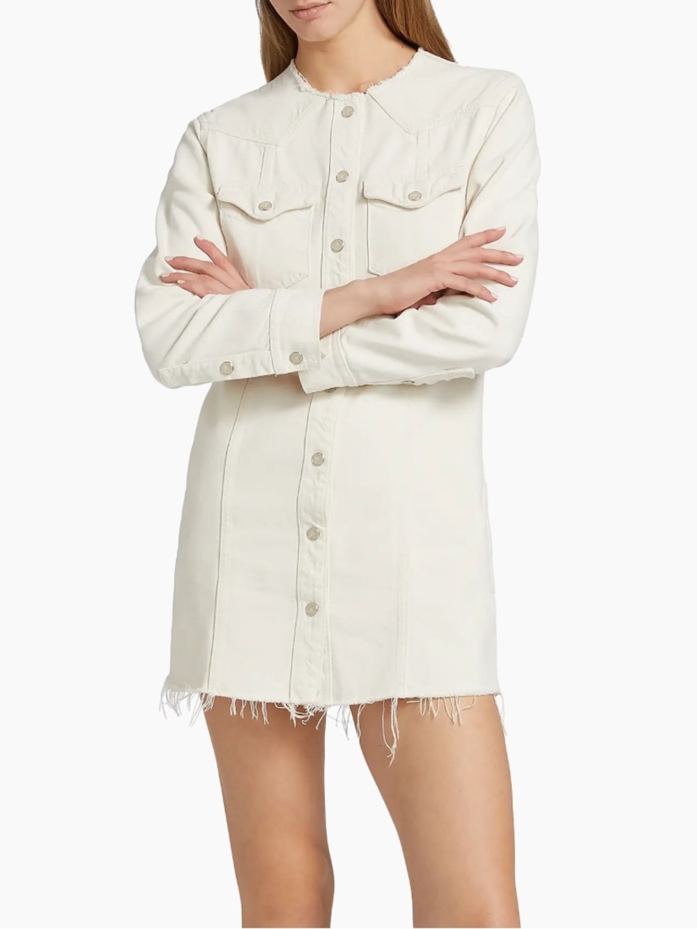 Re/Done Cream Frayed-Edge Denim Dress